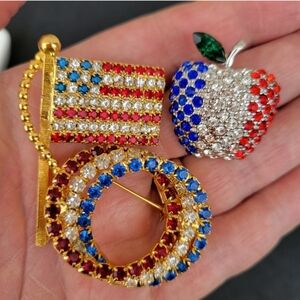 Patriotic Brooch Trio ~ Red, White & Blue ~ Flag, Apple, Circles ~ July 4th ~ US